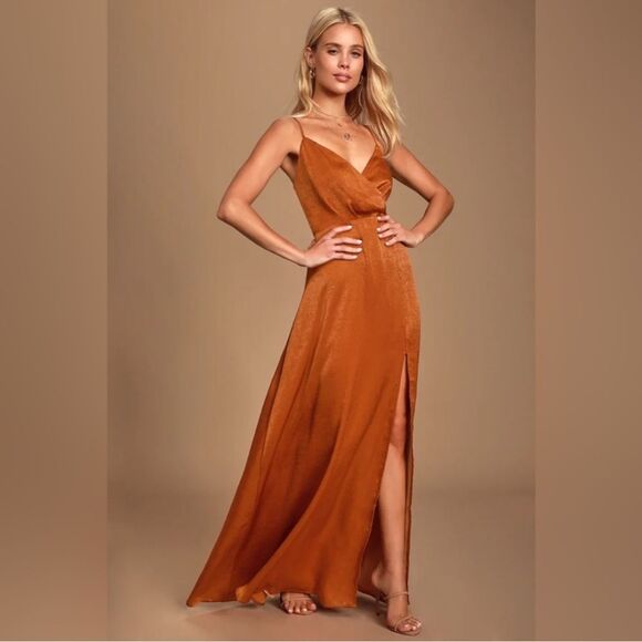 NWT Constantine Rust Orange Satin Maxi Dress - Picture 1 of 11
